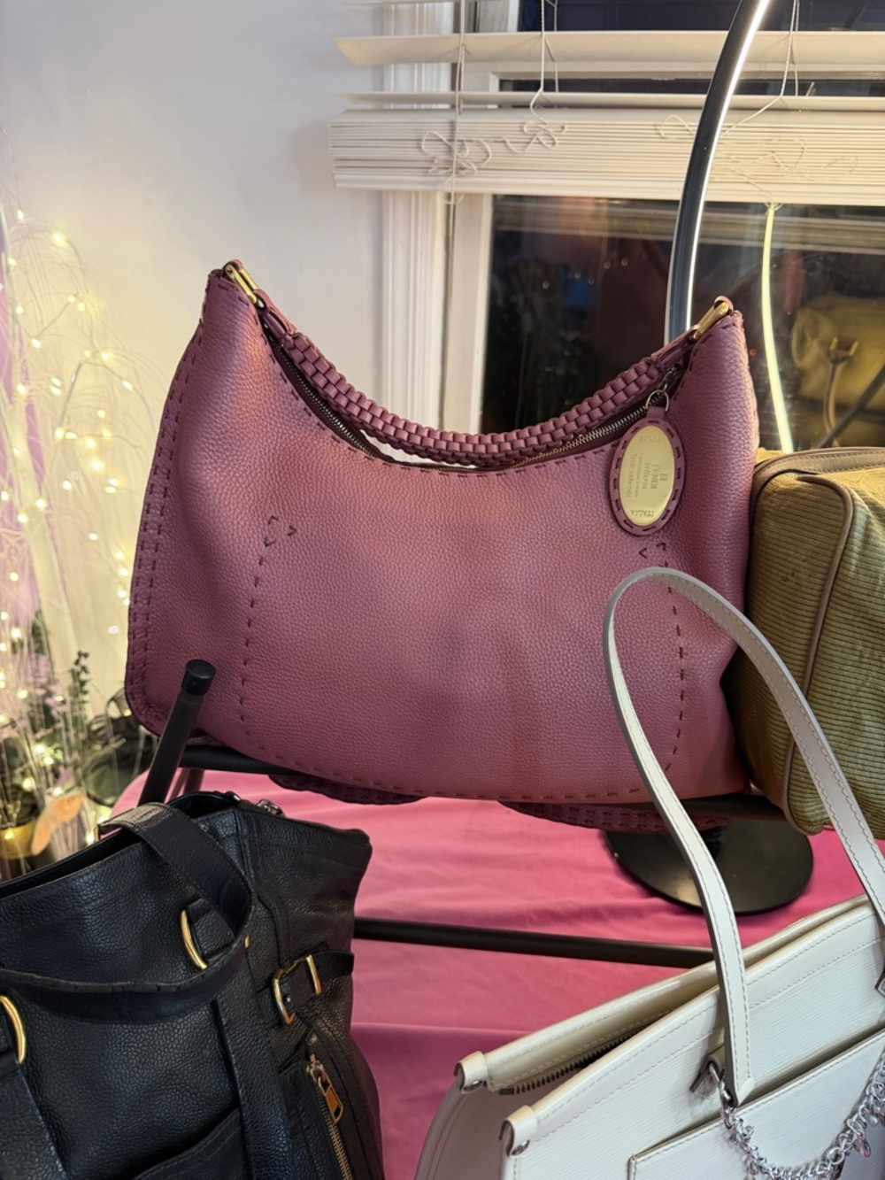 FENDI Hobo style, braided handle, stunning diary rose iridescent leather